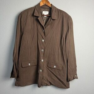 Vtg Talbots Petites Silk Button Front Brown Blazer‎ Jacket Size 16 Career Casual
